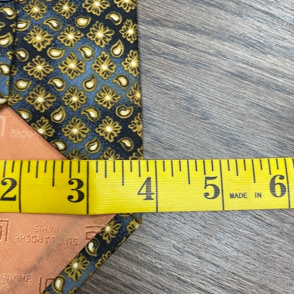 Guy Laroche Blue, Grey & Gold Paisley Check Tie - Picture 4 of 4